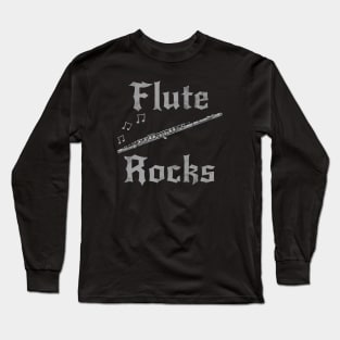 Flute Rocks, Flutist Goth Heavy Rock Musician Long Sleeve T-Shirt